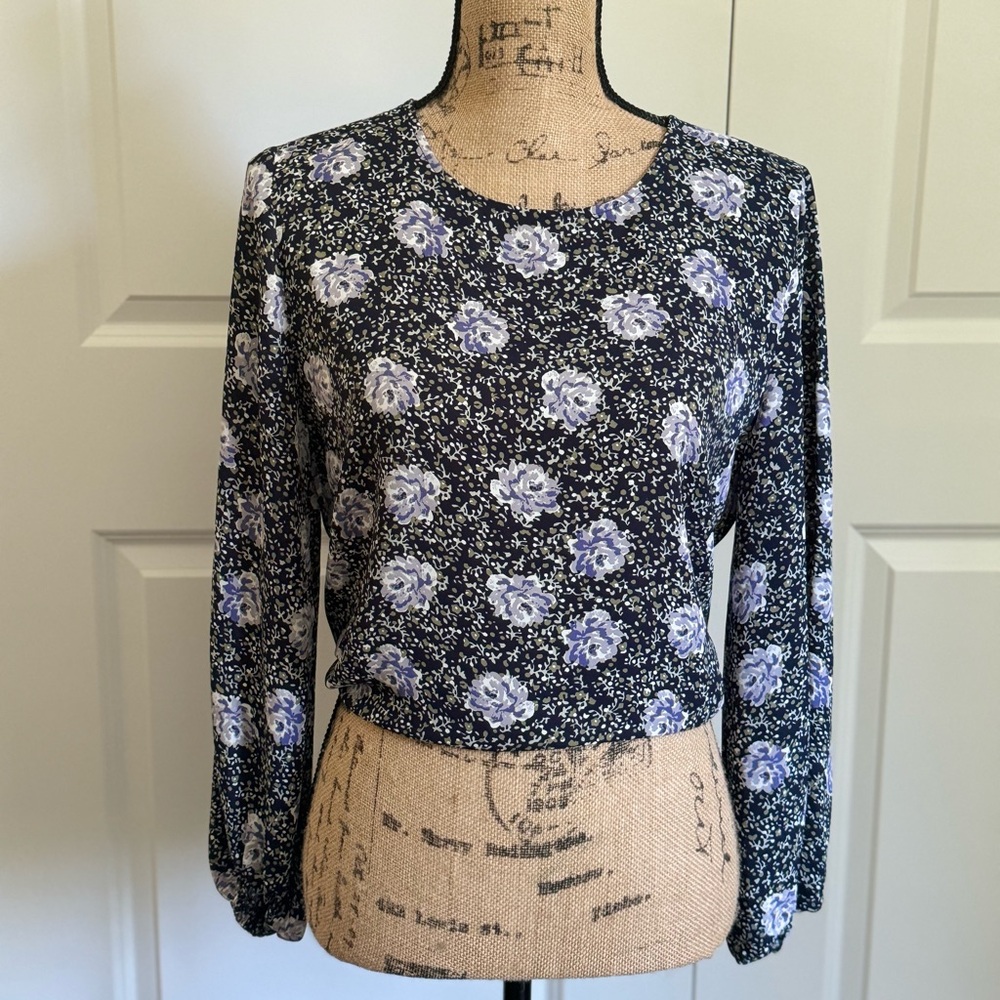 NWT- Loft top navy blue with lilac flowers, perfect with jeans or for the office